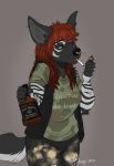  absurd_res alcohol anthro beverage crust facial_piercing female green_eyes hair hi_res hyaenid mammal nose_piercing pasteldawg piercing punk red_hair safety_pin septum_piercing smoking_tobacco solo striped_hyena 