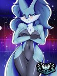  3:4 anthro black_body black_fur blue_body blue_fur blush breasts claws covering covering_breasts delphox detailed_background female fluffy fluffy_tail fur hi_res knightmoonlight98 multicolored_body multicolored_fur nintendo pok&eacute;mon pok&eacute;mon_(species) purple_eyes solo two_tone_body two_tone_fur video_games 