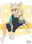  2020 4_toes 5_fingers absurd_res anthro barefoot blonde_hair blue_eyes clothed clothing digital_media_(artwork) dragon duo fingers fur hair hi_res hoodie hybrid looking_at_viewer male sergal smile tan_body tan_fur toes topwear vennightsky vensicle 