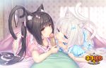  2girls brown_hair catgirl censored chocola_(sayori) fellatio long_hair neko_works nekopara penis sayori vanilla_(sayori) white_hair 