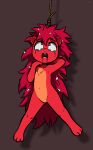  absurd_res anthro asphyxiation bodily_fluids brown_background death dying e254e female flaky_(htf) fur gore grey_eyes hair hanged happy_tree_friends hi_res imminent_death long_hair looking_up mammal open_mouth porcupine red_body red_fur red_hair rodent rope saliva simple_background solo spread_legs spreading tears tongue 