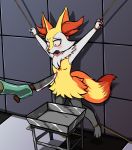  absurd_res anthro blood bodily_fluids bowl braixen canid canine chest_tuft clothing detailed_background disembodied_hand e254e female fox fur furniture genital_fluids gloves green_gloves handwear hi_res holding_knife imminent_death inner_ear_fluff knife looking_down mammal nintendo pok&eacute;mon pok&eacute;mon_(species) raised_arm restrained rope solo spread_legs spreading table tears tile_wall tuft urine video_games wounded yellow_body yellow_eyes yellow_fur 