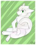  2020 4:5 4_fingers 4_toes absurd_res anthro border digital_media_(artwork) dragon fingers fur green_eyes hi_res hybrid looking_at_viewer male sergal smile solo toes vennightsky vensicle white_body white_border white_fur 