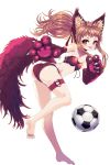  1girl animal_ears armpits ass ball bare_shoulders bikini breasts brown_hair cat_ears cat_girl cat_tail claws full_body garter_straps heart highres karuru_(soccer_spirits) no_shoes official_art paws reason_(ficafe) red_bikini red_eyes resized small_breasts soccer_ball soccer_spirits strapless strapless_bikini swimsuit tail tongue tongue_out upscaled 