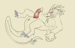  absurd_res anthro anus beard deepseacreature3 dragon dripping facial_hair floating genitals hi_res licking male penis presenting presenting_anus presenting_penis scales scalie self_lick sketch solo tongue tongue_out 