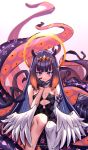  bangs blunt_bangs book breasts choker detached_sleeves dress enmanuelart20 gloves halo highres hololive hololive_english looking_at_viewer mole mole_under_eye ninomae_ina&#039;nis pointy_ears small_breasts smile strapless strapless_dress tentacle_hair tentacles white_background 