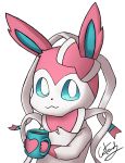 &lt;3 absurd_res ambiguous_gender by-sa catendy creative_commons cup eeveelution hi_res holding_cup holding_object looking_at_viewer nintendo pok&eacute;mon pok&eacute;mon_(species) pupils semi-anthro simple_background solo sylveon video_games white_background white_pupils 