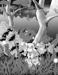  absurd_res ambiguous_gender anthro black_and_white bow_tie branch comic domestic_cat falling_leaves felid feline felis forest grass greyscale hi_res leaf looking_at_viewer mammal manga manga_style mask masquiti_(nexomon) monochrome nexomon nexomon_(species) plant smile smiling_at_viewer soldracos_(artist) solo solo_focus spade_tail standing tall_grass tree 
