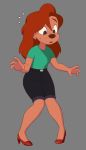  2020 anthro beauty_mark bottomwear canid canine canis clothing disney domestic_dog female flowerimh footwear goof_troop grey_background hair hi_res high_heels mammal red_hair roxanne_(goof_troop) shoes shorts simple_background solo 