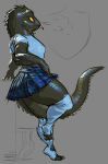  absurd_res anthro clothed clothing crocodilian female glistening glistening_body greenpolygon hi_res leaning leaning_back legwear lizard muscular muscular_anthro muscular_female mypaint prehensile_(disambiguation) raised_leg raised_tail reptile scalie school_uniform simple_background sketch solo thick_tail thick_thighs thigh_highs tongue tongue_out uniform 