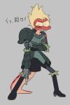  2020 2:3 amphibia_(series) amphibian anthro armor boots clothing disney female flowerimh footwear grey_background hi_res japanese_text military_uniform newt red_body red_scales salamander_(amphibian) scales simple_background solo text uniform yunnan 