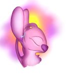  2018 absurd_res alien angel_(lilo_and_stitch) antennae_(anatomy) chest_tuft disney experiment_(lilo_and_stitch) eyebrows eyelashes eyes_closed female female_(lore) fur hi_res lilo_and_stitch long_antennae long_ears pink_body pink_fur pink_inner_ear purple_nose smile solo starryblast9 tuft 