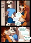  absurd_res anthro bra canid canine clothing comic conrie dialogue domination duo english_text female female_domination hi_res humiliation locker locker_room male male/female mammal mean panties polli_polaris pup1k rodent scared sciurid shirt sportswear standing text topwear underwear 