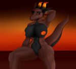  absurd_res anthro breasts cracky45 digital_media_(artwork) dragon female hi_res lava looking_at_viewer nipples nude scalie simple_background smile solo 