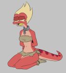  amphibia_(series) amphibian anthro bdsm bodily_fluids bondage bound clothed clothing disney female flowerimh hands_behind_back newt red_body red_scales salamander_(amphibian) scales skimpy solo tears yunnan 