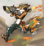  absurd_res canid canine chaos explosives female fox fyixen grenade happy hi_res jumping mammal midriff paint ranged_weapon raze_(valorant) red_fox rocket_launcher slim solo valorant weapon 