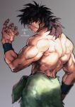  1boy back black_hair broly_(dragon_ball_super) dated dragon_ball dragon_ball_super facial_scar grey_background male_focus muscle profile scar shirtless signature simple_background sinsin12121 solo spiked_hair twitter_username 
