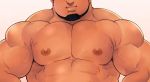  1boy abs bara black_hair chest close-up facial_hair goatee hands_on_hips head_out_of_frame male_focus manly masateruteru muscle nipples original pectorals short_hair sideburns solo torso white_background 