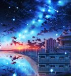  absurdres beach building city cloud commentary_request constellation highres hill house kenzo_093 milky_way night night_sky ocean original reflection scenery shooting_star sky solo star_(sky) starry_sky sunset water wide_shot 