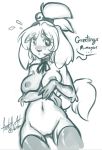  animal_crossing anthro big_breasts blush breasts canid canine canis clothing collar dialogue domestic_dog english_text female firekitty fur genitals hair isabelle_(animal_crossing) legwear looking_at_viewer mammal monochrome nintendo nipples nude open_mouth pussy ribbons shih_tzu simple_background solo standing stockings text thick_thighs toy_dog video_games wide_hips 