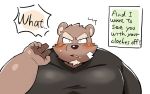  2020 anthro blush brown_body brown_fur clothing diru11 english_text fur hi_res kemono male mammal overweight overweight_anthro overweight_male shirt simple_background solo text topwear ursid white_background 