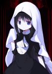  1girl akemi_homura black_hair dress funeral_dress highres homulilly long_hair looking_at_viewer mahou_shoujo_madoka_magica mahou_shoujo_madoka_magica_movie purple_eyes solo tsubaki_(tatajd) 