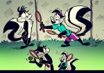  anthro bottomwear clothing domestic_cat duo felid feline felis juneduck21 looney_tunes male mammal mephitid penelope_pussycat_(looney_tunes) pep&eacute;_le_pew shorts skunk sportswear tennis warner_brothers 