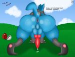  4:3 absurd_res all_fours animal_genitalia animal_penis anthro anus avian balls big_butt black_body black_fur black_inner_ear blue_body blue_fur bodily_fluids butt canine_penis claws cloud english_text fur genital_fluids genitals grass hi_res hill knot looking_at_viewer lucario male miscellanea404 musk nintendo pawpads penis pok&eacute;ball pok&eacute;mon pok&eacute;mon_(species) precum presenting presenting_anus presenting_hindquarters raised_tail red_eyes seductive sky solo spikes spikes_(anatomy) sweat swellow text video_games 