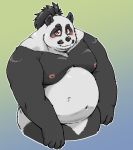  2020 anthro belly black_body black_fur black_nose exe_exem facial_hair fur giant_panda humanoid_hands kemono male mammal moobs mustache nipples overweight overweight_anthro overweight_male solo ursid white_body white_fur 