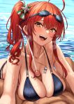  1boy 1girl absurdres ahoge azur_lane bangs bikini black_bikini blush breasts brown_eyes censored check_commentary cleavage collarbone commander_(azur_lane) commentary_request covered_nipples cum ejaculation eyebrows_visible_through_hair goggles goggles_on_head hair_between_eyes hair_ornament head_tilt heavy_breathing hetero highres large_breasts leaning_forward long_hair looking_at_viewer momo_no_sukebe mosaic_censoring o-ring o-ring_bikini open_mouth paizuri penis pov red_hair side_ponytail sidelocks smile solo_focus swimsuit tongue tongue_out wet whistle whistle_around_neck zara_(azur_lane) zara_(poolside_coincidence)_(azur_lane) 