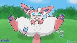  16:9 blush eeveelution etrola female genitals grass hi_res lying nintendo on_back paws pok&eacute;mon pok&eacute;mon_(species) pussy smile solo spread_legs spreading sylveon teasing video_games widescreen 