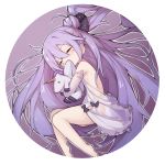  1girl azur_lane bare_back barefoot black_ribbon blush closed_eyes dress hair_ribbon highres holding holding_stuffed_toy legs long_hair lying mmhomm on_side purple_hair ribbon sleeping solo stuffed_animal stuffed_toy stuffed_unicorn unicorn_(azur_lane) very_long_hair white_dress 