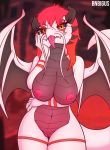  anthro big_breasts biped bnbigus breasts curvy_figure digital_media_(artwork) dragon female fur hair hi_res horn looking_at_viewer non-mammal_breasts nude red_hair scalie solo thick_thighs voluptuous whiskers white_body wide_hips wings 