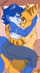  2020 9:16 alternate_version_at_source anthro anthro_on_anthro bed blue_body blue_fur blue_hair blush bottomwear brown_body brown_fur canid canine clothing crossover cuddling duo eye_contact female fox fur furniture hair hi_res krystal lombax looking_at_another male male/female mammal markings nintendo open_mouth pants pillow pleasure_castle ratchet ratchet_and_clank shirt signature smile sony_corporation sony_interactive_entertainment star_fox teeth topwear tribal_markings video_games 