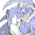  2006 anthro barazoku blue_body bottomwear clothing digital_media_(artwork) dragon green_eyes humanoid_hands kemono low_res male oekaki pants shirt solo takagi_kyou topwear white_body 