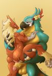  2020 anthro avian balls blaziken bodily_fluids breasts breath_of_the_wild female genital_fluids genitals goolee hi_res humanoid_genitalia humanoid_penis kass_(tloz) male male/female nintendo penis pok&eacute;mon pok&eacute;mon_(species) pussy_juice rito simple_background sweat talons the_legend_of_zelda video_games 