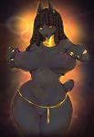  2020 5_fingers anthro anubian_jackal big_breasts black_body black_fur black_hair breasts canid canine canis cherrikissu curvaceous curvy_figure dreadlocks ear_piercing female fingers fur genitals hair hi_res holding_breast huge_breasts jackal jewelry long_hair looking_at_viewer mammal mostly_nude navel nipple_fetish nipple_pinch nipple_play nipples piercing pinch portrait pussy ring signature solo thick_thighs three-quarter_portrait tongue tongue_out tongue_piercing voluptuous wide_hips yellow_eyes 