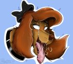  2019 ahegao blush bodily_fluids brown_body brown_fur canid canine canis collar disney dixie domestic_dog fangs female fox_and_the_hound fur hunting_dog looking_pleasured mammal marcushunter open_mouth saliva saluki sighthound solo teeth tongue tongue_out 