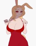  5_fingers animated anthro big_breasts blonde_hair blush bouncing_breasts breasts claws cleavage clothed clothing dress female fingers frame_by_frame hair hi_res lagomorph leporid mammal pewas rabbit red_clothing red_dress red_eyes short_playtime smile solo 