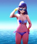  1girl asada_okina bikini blue_hair breasts cleavage dokidoki!_precure hishikawa_rikka looking_at_viewer ponytail precure smile solo standing sunglasses swimsuit tagme wristband 