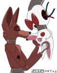  2015 alpha_channel animatronic anthro canid canine cheek_tuft duo eyebrows eyelashes eyes_closed facial_tuft female five_nights_at_freddy&#039;s five_nights_at_freddy&#039;s_2 fox foxy_(fnaf) fur head_tuft hi_res hook jotahota machine makeup male male/female mammal mangle_(fnaf) pink_body pink_fur pink_inner_ear pirate red_body red_cheeks red_fur red_inner_ear ribbons robot simple_background transparent_background tuft video_games 