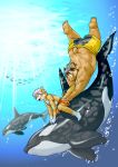  2007 anthro brown_body brown_fur butt canid canine canis clothing detailed_background domestic_dog fur kemono male mammal marine overweight overweight_male sitting swimwear takagi_kyou underwater ursid water 