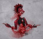  anthro blood bodily_fluids corpse death furx_(character) gore guts hi_res knife kolkolukija lizard macabre male red_body reptile ribs scalie smile solo yellow_eyes 