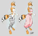  2020 anthro biped black_penis black_spots black_stripes breasts clothed clothing dress eloise_(esde) equid equine esde felid feline fur genitals grey_background gynomorph hi_res hybrid intersex mammal nude penis pink_clothing pink_dress serval simple_background smile solo spots spotted_body spotted_fur striped_body striped_fur stripes zebra 