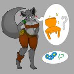  anthro bottomless bottomwear breasts canid canine canis chair clothed clothing davidthewolfx10_(artist) diana_(davidthewolfx10) female fur furniture grey_body grey_fur hi_res jungle_girl mammal nintendo original_characters pants pok&eacute;mon pok&eacute;mon_(species) rope seducing seductive_eyes seductive_smile shinx solo supporting_breasts video_games wolf wolf_tail 