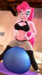  3d_(artwork) 9:16 anthro anthrofied anthroponiessfm ball blue_eyes breasts cleavage clothed clothing compression_artifacts digital_media_(artwork) equid equine exercise_ball female friendship_is_magic hair hand_on_hip hasbro hi_res horse mammal my_little_pony pink_hair pinkie_pie_(mlp) pony pose solo tight_clothing 