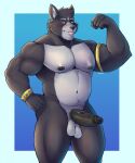 2023 adastra adastra_(series) amicus_(adastra) anthro areola armband artist_name balls barazoku bedroom_eyes biped bite blue_border blue_eyes blush border canid canine canis colored darolion echo_project erection facial_piercing flexing flexing_bicep front_view fur genitals glans gradient_background grey_body grey_fur hi_res humanoid_genitalia humanoid_penis lip_piercing looking_at_viewer male mammal musclegut muscular muscular_anthro muscular_arms muscular_legs muscular_male narrowed_eyes nipples nude_anthro nude_male pecs penis piercing portrait pose pubes seductive shaded simple_background solo text thick_penis three-quarter_portrait tongue tongue_bite tongue_out wolf wristband