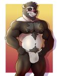  anthro areola asian_clothing barazoku bear beard black_hair border chest_tuft clothed clothing colored darolion east_asian_clothing facial_hair fingers front_view fundoshi fundoshi_only giant_panda gradient_background hair half-closed_eyes hands_on_hips hi_res humanoid_hands japanese_clothing looking_at_viewer male mammal musclegut muscular muscular_anthro muscular_arms muscular_legs muscular_male narrowed_eyes navel nipples pecs pose pubes red_eyes scar shaded shadow short_hair simple_background skimpy smile smirk solo standing teeth topless topless_anthro topless_male tuft underwear underwear_only white_border 