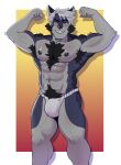  2024 abs anthro areola armpit_tuft asian_clothing biped blush border bulge canid canine canis chest_tuft clothed clothing colored darolion east_asian_clothing fingers fist flexing flexing_bicep flexing_both_biceps front_view fundoshi fundoshi_only fur gradient_background grey_body grey_fur grey_hair hair hi_res humanoid_hands japanese_clothing looking_at_viewer male mammal muscular muscular_anthro muscular_arms muscular_legs muscular_male navel nipples one_eye_closed pecs portrait pose pubes red_eyes shaded shadow short_hair simple_background smile solo standing teeth three-quarter_portrait topless topless_anthro topless_male tuft underwear underwear_only white_border wolf 