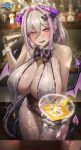  1girl absurdres alcohol animal_ears artist_request bar_(place) bare_arms bare_shoulders bartender blush bottle bow breast_curtains breasts choi_hyorin cocktail cocktail_glass cocktail_shaker collar commentary_request crystal_horns cup demon_horns demon_tail demon_wings drink drinking_glass earrings fake_animal_ears fishnet_pantyhose fishnets gloves glowing glowing_tattoo hair_intakes heart heart_tail highres holding holding_cocktail_shaker horns huge_breasts ice incoming_drink jewelry looking_at_viewer mole mole_on_breast multicolored_hair nontraditional_playboy_bunny official_art pantyhose pink_eyes pink_hair playboy_bunny pubic_tattoo rabbit_ears riichi_city solo streaked_hair tail tattoo white_gloves white_hair wings wrist_cuffs 